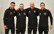 12 December 2019; FAI Development officers, from left, Mark Connors, Robby De Courcy, JJ Glynn and Stephen Rice following the FAI / SDCC Xmas Fun Day at Tallaght Leisure Centre in Dublin. Photo by Sam Barnes/Sportsfile