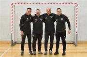 12 December 2019; FAI Development officers, from left, Mark Connors, Robby De Courcy, JJ Glynn and Stephen Rice following the FAI / SDCC Xmas Fun Day at Tallaght Leisure Centre in Dublin. Photo by Sam Barnes/Sportsfile