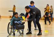 12 December 2019; FAI Development officer Stephen Rice with participants during the FAI / SDCC Xmas Fun Day at Tallaght Leisure Centre in Dublin. Photo by Sam Barnes/Sportsfile