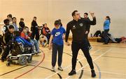 12 December 2019; FAI Development officer Stephen Rice with participants during the FAI / SDCC Xmas Fun Day at Tallaght Leisure Centre in Dublin. Photo by Sam Barnes/Sportsfile