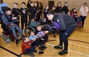12 December 2019; FAI Development Officer Stephen Rice hands out selection boxes to participants during the FAI / SDCC Xmas Fun Day at Tallaght Leisure Centre in Dublin. Photo by Sam Barnes/Sportsfile