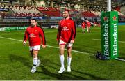 22 November 2019; Marty Moore and Alan O'Connor of Ulster before the Heineken Champions Cup Pool 3 Round 2 match between Ulster and ASM Clermont Auvergne at Kingspan Stadium in Belfast. Photo by Oliver McVeigh/Sportsfile