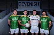 13 December 2019; Meath footballers, from left, Bryan Menton, Conor McGill, Andy Colgan, and Donal Keogan during the launch of the 2020 Meath GAA Jersey at Páirc Tailteann in Navan, Co Meath. Photo by Piaras Ó Mídheach/Sportsfile