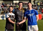 1 December 2019; Referee Sean Hurson along with Kilcoo Captain Conor Laverty and Naomh Conaill Captain Ciaran Thompson before the AIB Ulster GAA Football Senior Club Championship Final match between Kilcoo and Naomh Conaill at Healy Park in Omagh, Tyrone. Photo by Oliver McVeigh/Sportsfile