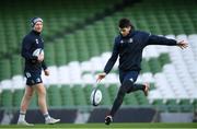 13 December 2019; Harry Byrne, right, and Ciarán Frawley during the Leinster Rugby captain's run at the Aviva Stadium in Dublin. Photo by Ramsey Cardy/Sportsfile