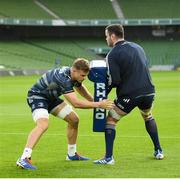 13 December 2019; Josh van der Flier, left, and James Ryan during the Leinster Rugby captain's run at the Aviva Stadium in Dublin. Photo by Ramsey Cardy/Sportsfile