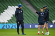 13 December 2019; Head coach Leo Cullen, left, in conversation with Luke McGrath, centre, and Ross Byrne during the Leinster Rugby captain's run at the Aviva Stadium in Dublin. Photo by Ramsey Cardy/Sportsfile