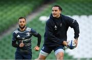 13 December 2019; James Lowe, right, and Jamison Gibson-Park during the Leinster Rugby captain's run at the Aviva Stadium in Dublin. Photo by Ramsey Cardy/Sportsfile