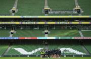 13 December 2019; The squad huddle during the Leinster Rugby captain's run at the Aviva Stadium in Dublin. Photo by Ramsey Cardy/Sportsfile