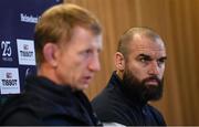 13 December 2019; Scott Fardy, right, and head coach Leo Cullen during a Leinster Rugby press conference at the Aviva Stadium in Dublin. Photo by Ramsey Cardy/Sportsfile