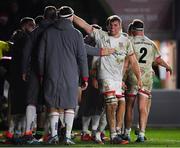 13 December 2019; Jordi Murphy of Ulster, right, celebrates with team-mates following his side's first try during the Heineken Champions Cup Pool 3 Round 4 match between Harlequins and Ulster at Twickenham Stoop in London, England. Photo by Seb Daly/Sportsfile