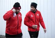14 December 2019; Danny Cipriani, right, and Fraser Balmain of Gloucester arrive prior to the Heineken Champions Cup Pool 5 Round 4 match between Connacht and Gloucester at The Sportsground in Galway. Photo by Harry Murphy/Sportsfile