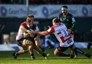 14 December 2019; Caolin Blade of Connacht is tackled by Freddie Clarke, left, and Fraser Balmain of Gloucester during the Heineken Champions Cup Pool 5 Round 4 match between Connacht and Gloucester at The Sportsground in Galway. Photo by Harry Murphy/Sportsfile