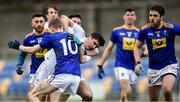 14 December 2019; David Hyland of Kildare is tackled by Andy Maher, and Conor Healy, behind, of Wicklow during the 2020 O'Byrne Cup Round 2 match between Wicklow and Kildare at Joule Park in Aughrim, Wicklow. Photo by Piaras Ó Mídheach/Sportsfile