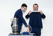 14 December 2019; Leinster's Conor O'Brien, left, and Peter Dooley during the Bank of Ireland Provincial Towns Cup first round draw at the Aviva Stadium in Dublin. Photo by Stephen McCarthy/Sportsfile