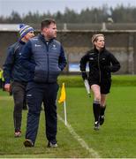 14 December 2019; Linesperson Pamela Hayden looks on alongside Wicklow manager Davy Burke, front, and selector Gary Jameson during the 2020 O'Byrne Cup Round 2 match between Wicklow and Kildare at Joule Park in Aughrim, Wicklow. Photo by Piaras Ó Mídheach/Sportsfile