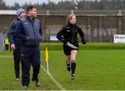 14 December 2019; Linesperson Pamela Hayden looks on alongside Wicklow manager Davy Burke, front, and selector Gary Jameson during the 2020 O'Byrne Cup Round 2 match between Wicklow and Kildare at Joule Park in Aughrim, Wicklow. Photo by Piaras Ó Mídheach/Sportsfile