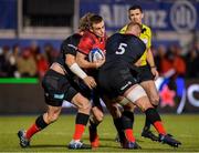 14 December 2019; Nick McCarthy of Munster is tackled by Tom Woolstencroft, left, and George Kruis of Saracens during the Heineken Champions Cup Pool 4 Round 4 match between Saracens and Munster at Allianz Park in Barnet, England. Photo by Seb Daly/Sportsfile