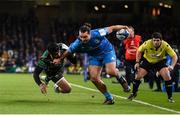 14 December 2019; James Lowe of Leinster in action against Ahsee Tuala of Northampton Saints during the Heineken Champions Cup Pool 1 Round 4 match between Leinster and Northampton Saints at the Aviva Stadium in Dublin. Photo by Sam Barnes/Sportsfile