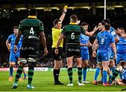 14 December 2019; Referee Daniel Jones shows Tom Wood of Northampton Saints a yellow card during the Heineken Champions Cup Pool 1 Round 4 match between Leinster and Northampton Saints at the Aviva Stadium in Dublin. Photo by Sam Barnes/Sportsfile