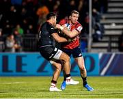 14 December 2019; Chris Farrell of Munster is tackled by Sean Maitland of Saracens during the Heineken Champions Cup Pool 4 Round 4 match between Saracens and Munster at Allianz Park in Barnet, England. Photo by Seb Daly/Sportsfile