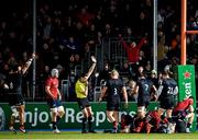14 December 2019; Referee Pascal Gauzère awards try to Saracens, scored by Mako Vunipola, during the Heineken Champions Cup Pool 4 Round 4 match between Saracens and Munster at Allianz Park in Barnet, England. Photo by Seb Daly/Sportsfile