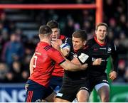 14 December 2019; Owen Farrell of Saracens is tackled by JJ Hanrahan of Munster during the Heineken Champions Cup Pool 4 Round 4 match between Saracens and Munster at Allianz Park in Barnet, England. Photo by Seb Daly/Sportsfile
