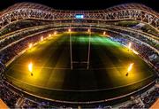 14 December 2019; Both teams run out ahead of the Heineken Champions Cup Pool 1 Round 4 match between Leinster and Northampton Saints at the Aviva Stadium in Dublin. Photo by Ramsey Cardy/Sportsfile