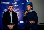 14 December 2019; Leinster players Jack Conan, left, and Adam Byrne, during a Q and A in The Blue Room at the Heineken Champions Cup Pool 1 Round 4 match between Leinster and Northampton Saints at the Aviva Stadium in Dublin. Photo by Sam Barnes/Sportsfile