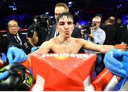 14 December 2019; Michael Conlan celebrates defeating Vladimir Nikitin in their featherweight bout at Madison Square Garden in New York, USA. Photo by Mikey Williams/Top Rank/Sportsfile