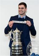 14 December 2019; Leinster's Conor O'Brien draws out the name of Tullamore RFC during the Bank of Ireland Provincial Towns Cup first round draw at the Aviva Stadium in Dublin. Photo by Stephen McCarthy/Sportsfile