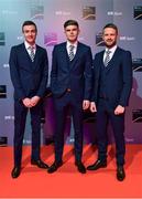 14 December 2019; In attendance during the RTÉ Sports Awards 2019 at RTÉ studios in Donnybrook, Dublin, are Dubdalk FC players, from left, Daniel Kelly, Sean Gannon and Dane Massey. Photo by Brendan Moran/Sportsfile