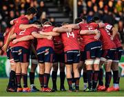 14 December 2019; Munster players make a huddle prior to the Heineken Champions Cup Pool 4 Round 4 match between Saracens and Munster at Allianz Park in Barnet, England. Photo by Seb Daly/Sportsfile