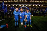 14 December 2019; Mascots 10 year old Felix Kehoe, from Greystones, Co. Wicklow, and 10 year old Jamie Winston, from Ratoath, Co. Meath, with Leinster captain Scott Fardy at the Heineken Champions Cup Pool 1 Round 4 match between Leinster and Northampton Saints at the Aviva Stadium in Dublin. Photo by Ramsey Cardy/Sportsfile