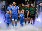 14 December 2019; Mascots 10 year old Felix Kehoe, from Greystones, Co. Wicklow, and 10 year old Jamie Winston, from Ratoath, Co. Meath, with Leinster captain Scott Fardy at the Heineken Champions Cup Pool 1 Round 4 match between Leinster and Northampton Saints at the Aviva Stadium in Dublin. Photo by Ramsey Cardy/Sportsfile