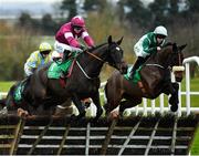 15 December 2019; Cracking Smart, left, with Sean O'Keeffe up, and Drumacoo, with Rachael Blackmore up, jump the fifth last on their way to winning the Tara Handicap Hurdle at Navan Racecourse in Navan, Meath. Photo by Seb Daly/Sportsfile