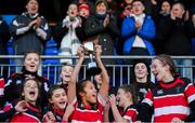 15 December 2019; The Wicklow team celebrate following the Leinster Rugby Girls U14 Cup Final match between Naas and Wicklow at Energia Park in Donnybrook, Dublin. Photo by Ramsey Cardy/Sportsfile