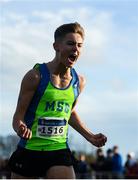 15 December 2019; Scott Fagan of Metro/St. Brigid's A.C., Co. Dublin, celebrates winning the U17 Boys 5000m during the Irish Life Health Novice & Juvenile Uneven XC at Cow Park in Dunboyne, Co. Meath. Photo by Harry Murphy/Sportsfile