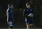 16 December 2019; Harry Byrne in conversation with Backs coach Felipe Contepomi during Leinster Rugby squad training at UCD, Dublin. Photo by Ramsey Cardy/Sportsfile