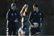 16 December 2019; Harry Byrne and Head coach Leo Cullen during Leinster Rugby squad training at UCD, Dublin. Photo by Ramsey Cardy/Sportsfile