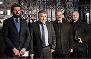 16 December 2019; Arriving for a meeting with Minister for Transport, Tourism and Sport Shane Ross T.D., and Minister of State for Tourism and Sport, Brendan Griffin T.D., at Dáil Éireann are, from left, FAI board member John Finnegan, FAI lead executive Paul Cooke, FAI board member Martin Heraghty, and FAI board member Joseph O'Brien. Photo by Seb Daly/Sportsfile