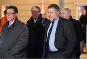 16 December 2019; Arriving for a meeting with Minister for Transport, Tourism and Sport Shane Ross T.D., and Minister of State for Tourism and Sport, Brendan Griffin T.D., at Dáil Éireann are, from left, FAI Director of Communications Cathal Dervan and FAI lead executive Paul Cooke. Photo by Seb Daly/Sportsfile