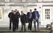 16 December 2019; Following a meeting with Minister for Transport, Tourism and Sport Shane Ross T.D., and Minister of State for Tourism and Sport, Brendan Griffin T.D., at Dáil Éireann are, from left, FAI board member Joseph O'Brien, FAI board member Martin Heraghty, FAI board member Richard Shakespeare, FAI board member David Moran, FAI lead executive Paul Cooke, and FAI board member John Finnegan. Photo by Seb Daly/Sportsfile