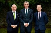 18 December 2019; In attendance during the announcement of Michael Blake as Horse Sport Ireland High-Performance Jumping Director are, from left, Joe Reynolds, Horse Sport Ireland Chairman, Michael Blake, Horse Sport Ireland High-Performance Jumping Director, Ronan Murphy, Horse Sport Ireland CEO, at Horse Sport Ireland in Naas, Co. Kildare. Photo by Sam Barnes/Sportsfile