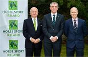 18 December 2019; In attendance during the announcement of Michael Blake as Horse Sport Ireland High-Performance Jumping Director are, from left, Joe Reynolds, Horse Sport Ireland Chairman, Michael Blake, Horse Sport Ireland High-Performance Jumping Director, Ronan Murphy, Horse Sport Ireland CEO, at Horse Sport Ireland in Naas, Co. Kildare. Photo by Sam Barnes/Sportsfile