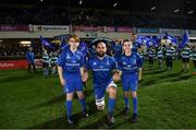 20 December 2019; Matchday mascots 12 year old Adam Kirwan, from Monasterevin, Co. Kildare, and 9 year old Luke Raftery, from Ratoath, Co. Meath, with Leinster captain Scott Fardy ahead of the Guinness PRO14 Round 8 match between Leinster and Ulster at the RDS Arena in Dublin. Photo by Ramsey Cardy/Sportsfile