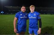 20 December 2019; Leinster players Roman Salanoa, left, and Tommy O'Brien following their Leinster debut in the Guinness PRO14 Round 8 match between Leinster and Ulster at the RDS Arena in Dublin. Photo by Ramsey Cardy/Sportsfile