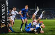 20 December 2019; Jonny Stewart of Ulster dives over to score his side's sixth try during the Guinness PRO14 Round 8 match between Leinster and Ulster at the RDS Arena in Dublin. Photo by Ramsey Cardy/Sportsfile