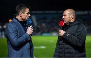 20 December 2019; eir Sport presenter Tommy Bowe speaks with former Ulster player Rory Best the Guinness PRO14 Round 8 match between Leinster and Ulster at the RDS Arena in Dublin. Photo by Harry Murphy/Sportsfile