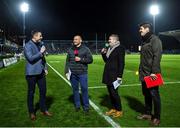 20 December 2019; Eir Sport presenter Tommy Bowe speaks with former Ulster player Rory Best, former Leinster player Gordon D'Arcy and former Munster player Donncha O'Callaghan prior to  the Guinness PRO14 Round 8 match between Leinster and Ulster at the RDS Arena in Dublin. Photo by Harry Murphy/Sportsfile